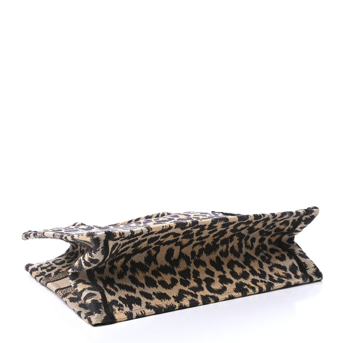 Canvas Mizza Embroidered Medium Leopard Book Tote Beige