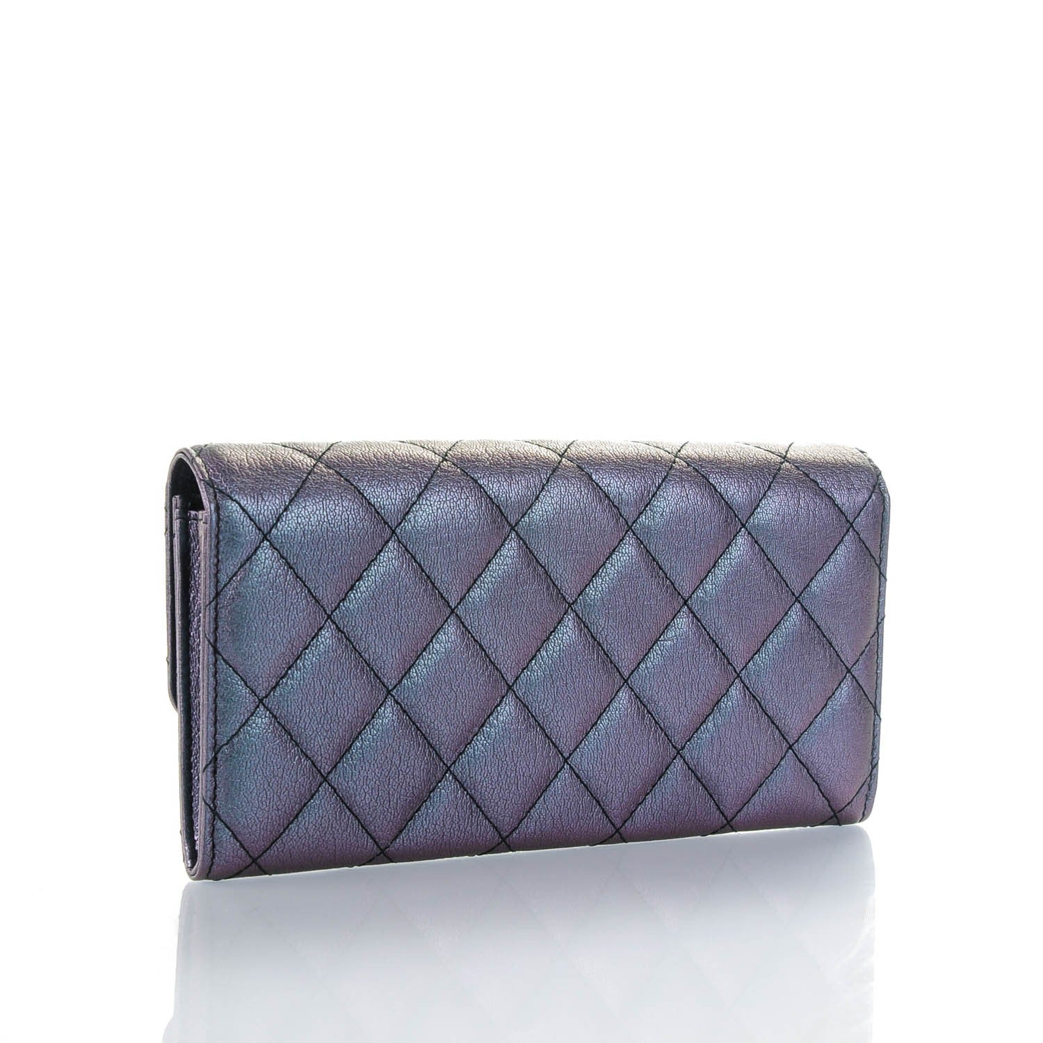 Chanel Iridescent Goatskin Quilted Large Gusset Flap Wallet Purple 3 of 8