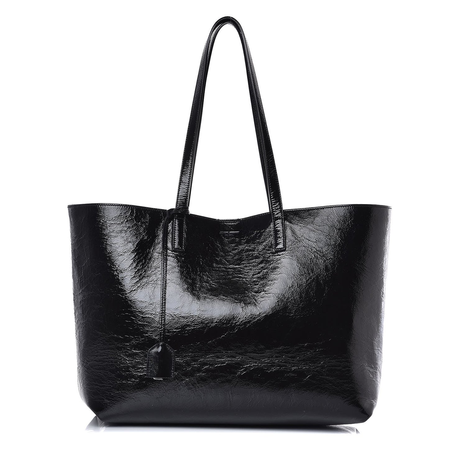 Textured Patent Large Shopping Tote Black