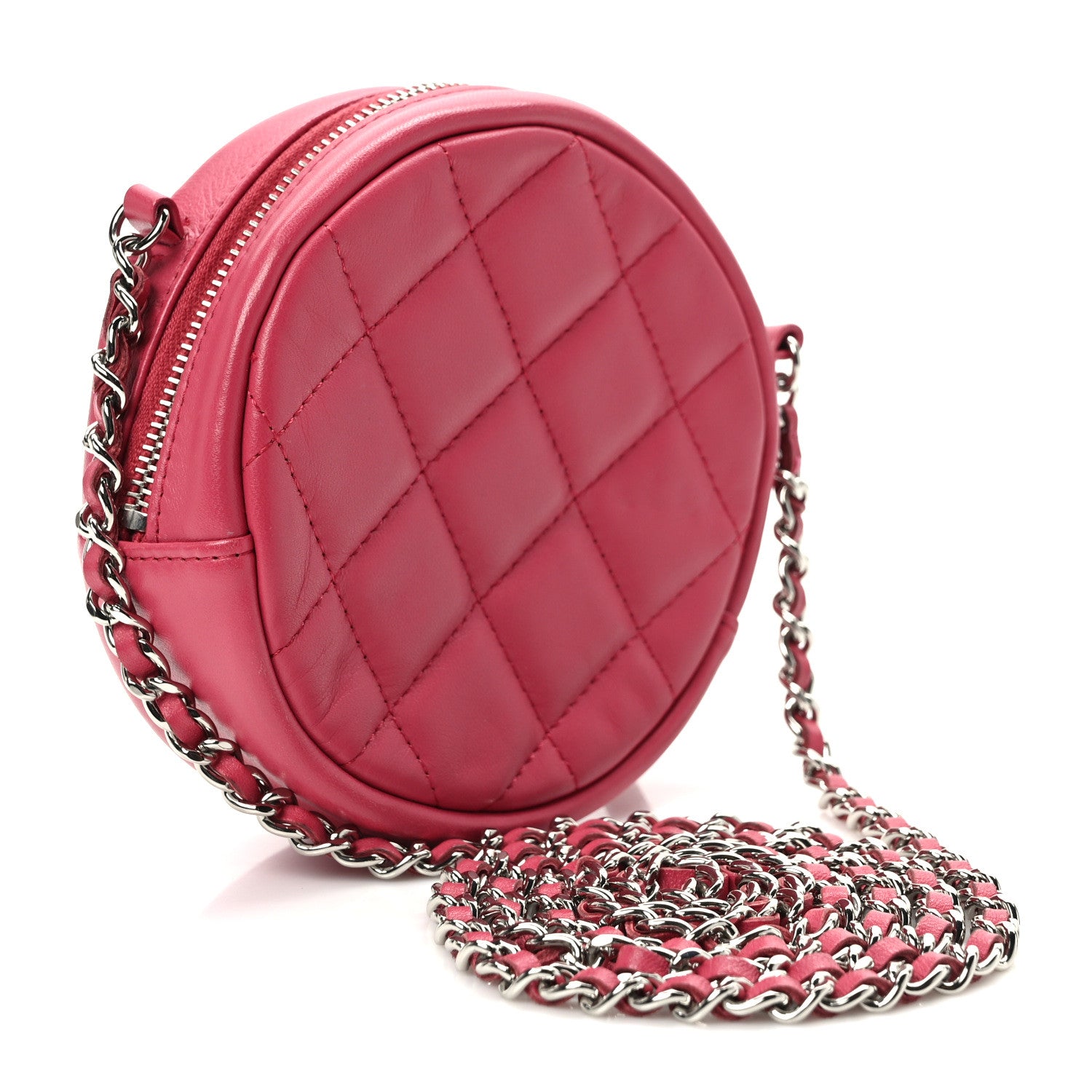 Chanel Lambskin Quilted Round Clutch With Chain Pink 3 of 9