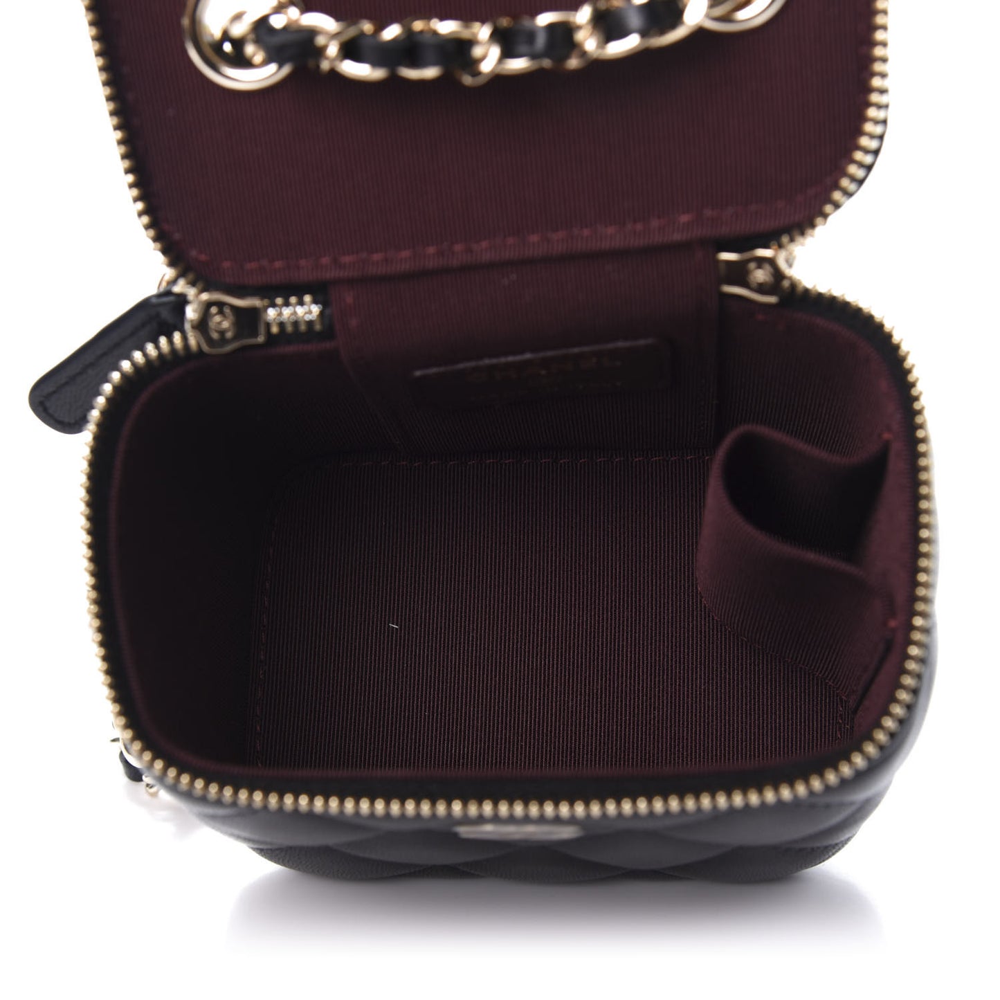 Lambskin Quilted Mini Vanity Case With Chain Black