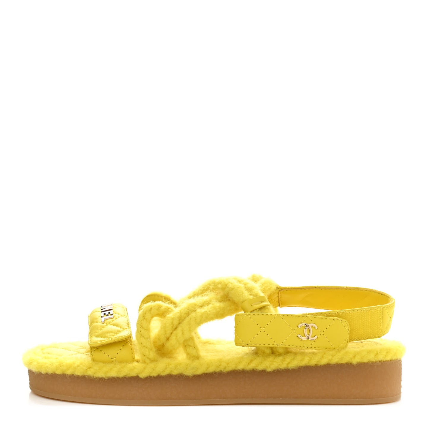Cord Lambskin Quilted Logo Sandals 37 Yellow