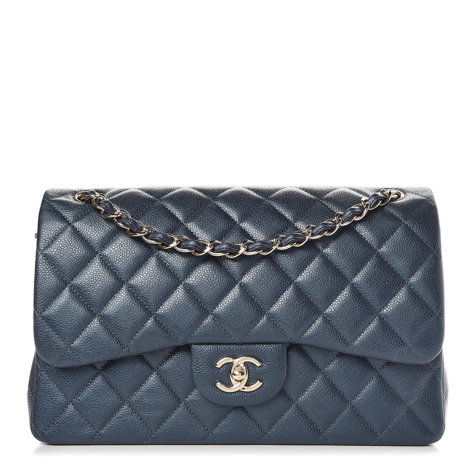 Chanel Metallic Caviar Quilted Jumbo Double Flap Dark Blue 1 of 8