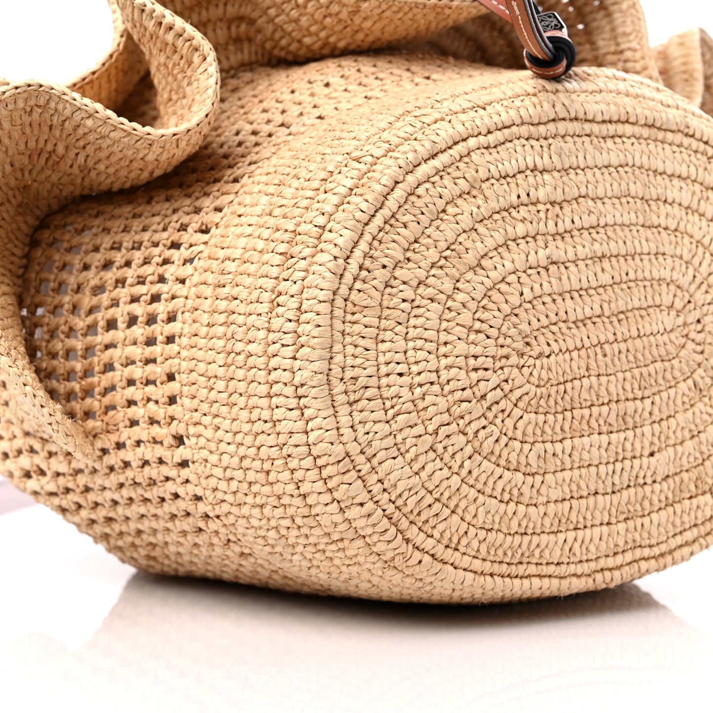 Raffia Calfskin Balloon Ruffles Bucket Bag Natural Tan