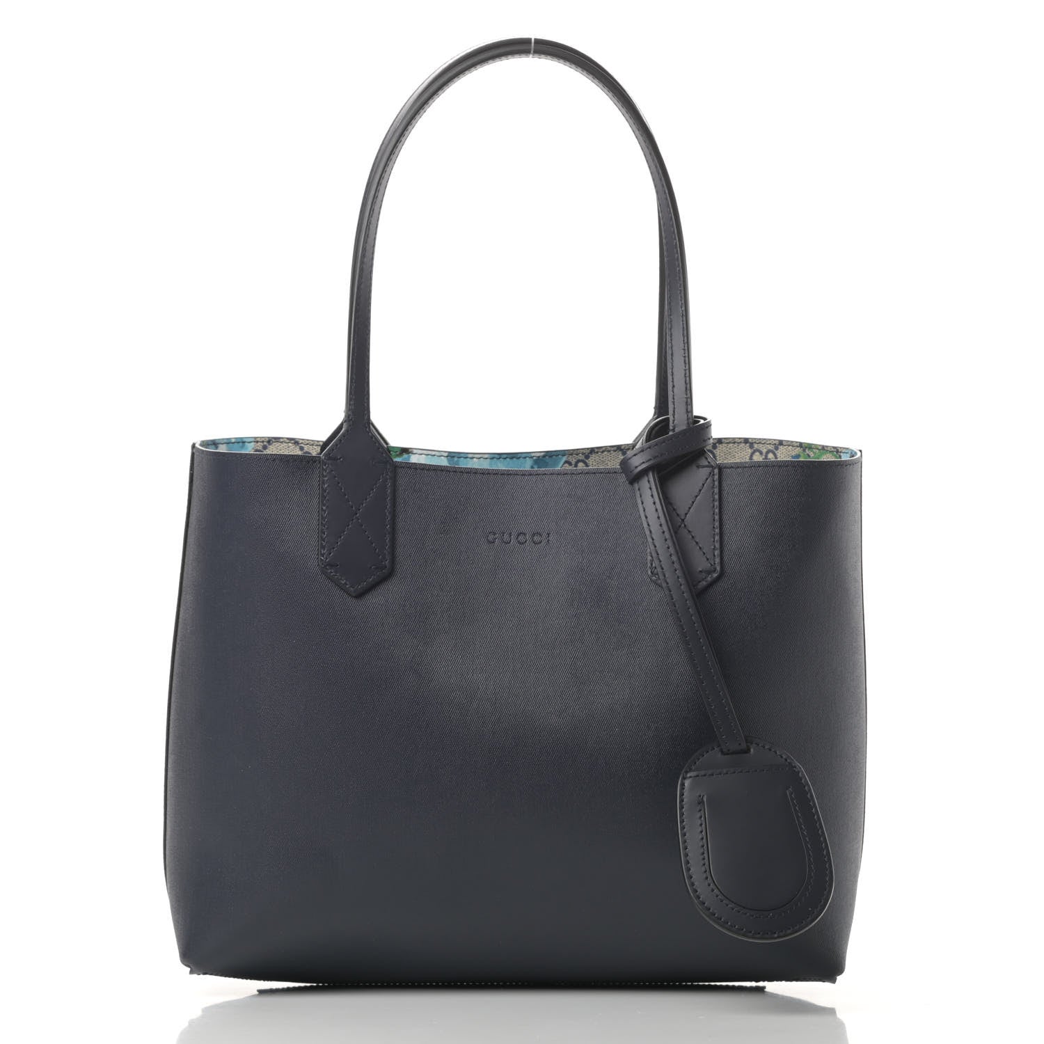 Gucci GG Supreme Monogram Blooms Small Reversible Tote Beige Blue Navy 3 of 15