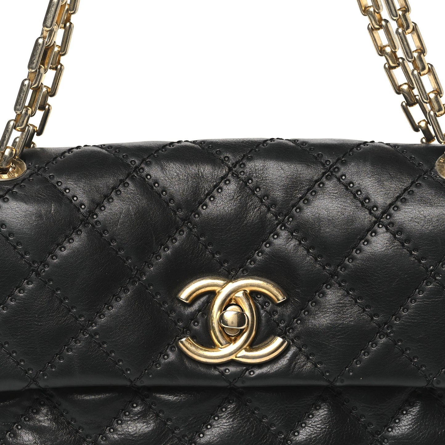 Calfskin Quilted Retro Chain Flap Black