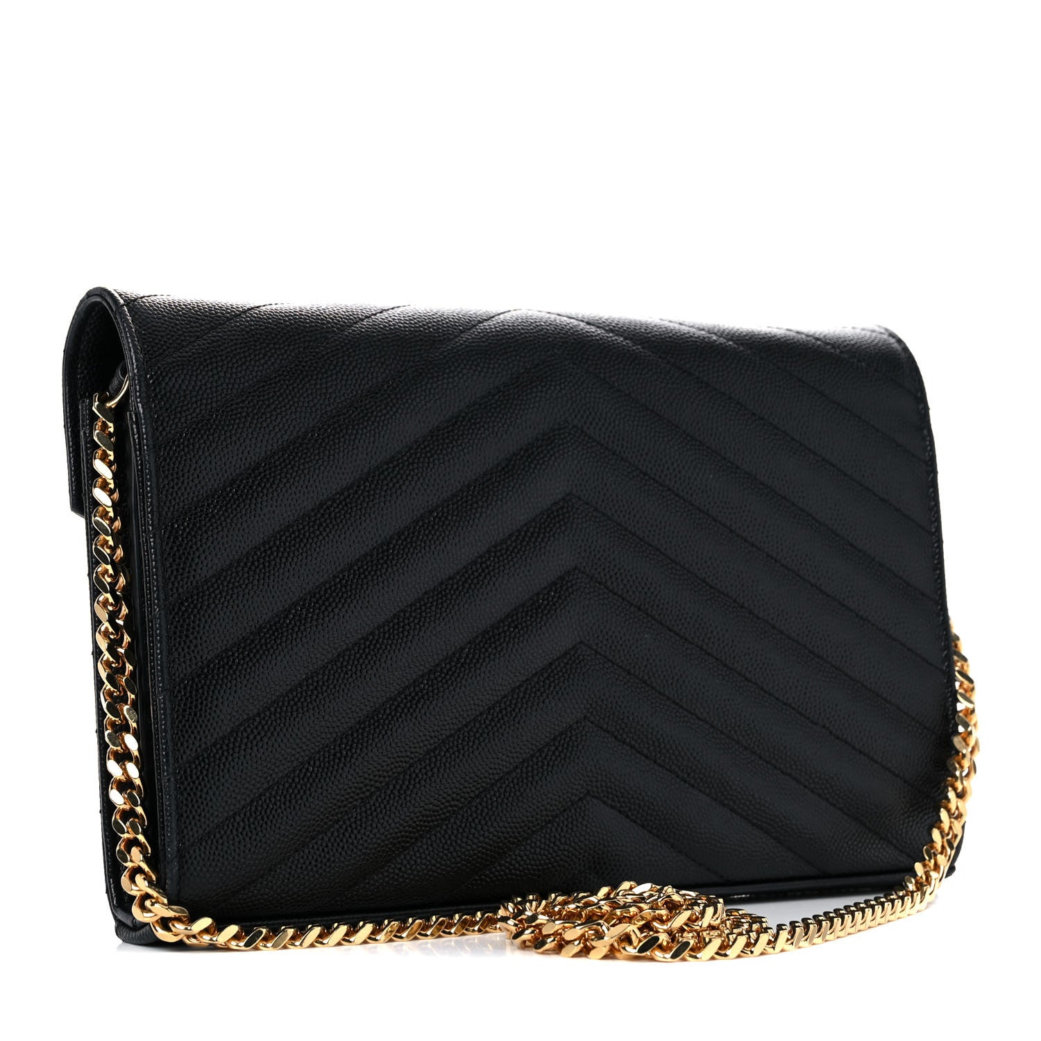 Saint Laurent Grain De Poudre Matelasse Chevron Monogram Chain Wallet Black 3 of 12