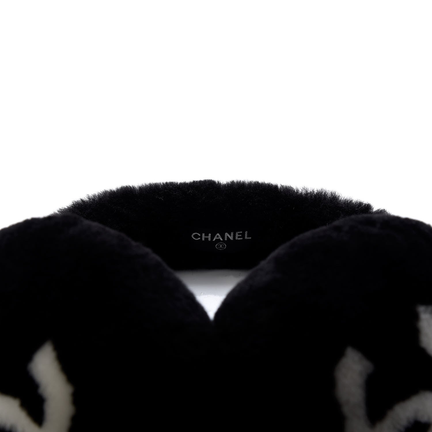 Chanel Shearling CC Ear Muffs Black White 4 of 5