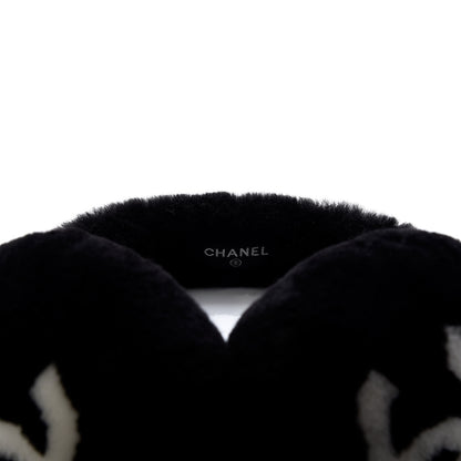 Chanel Shearling CC Ear Muffs Black White 4 of 5