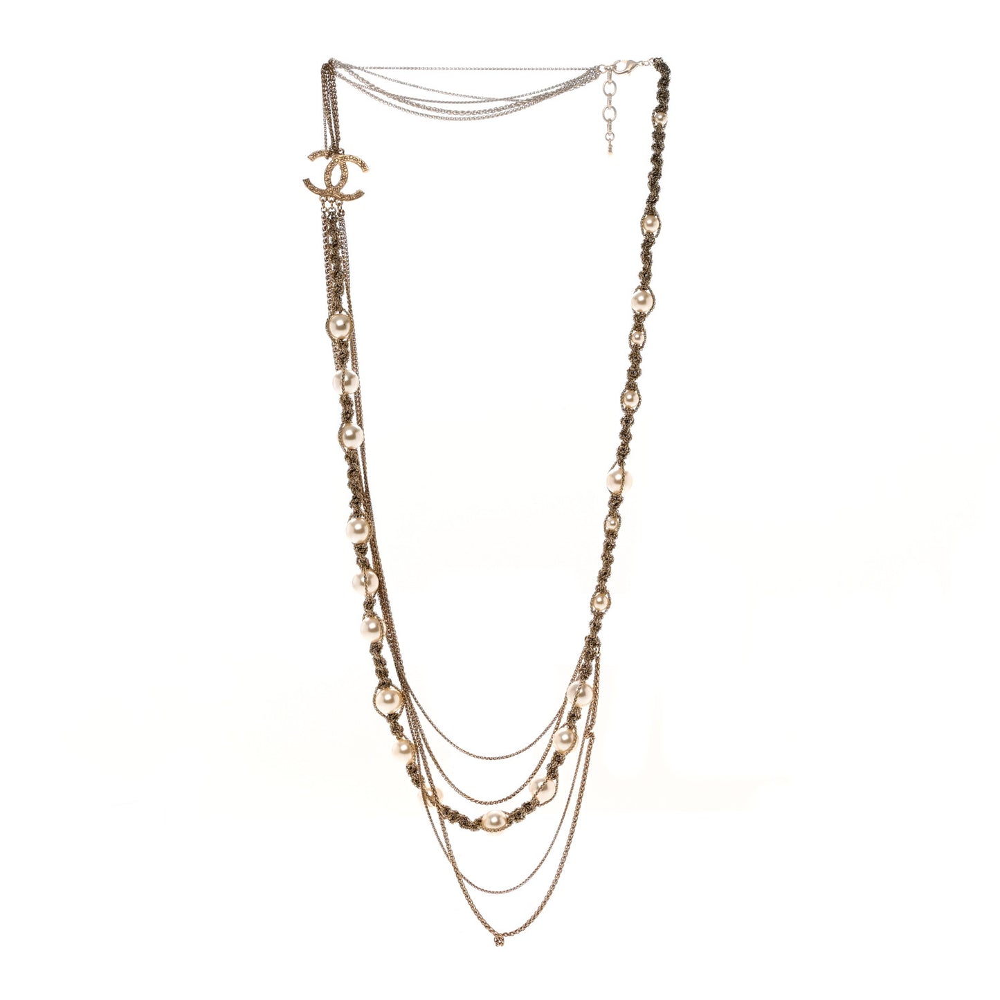 Pearl CC Chain Multi Strand Necklace Gold