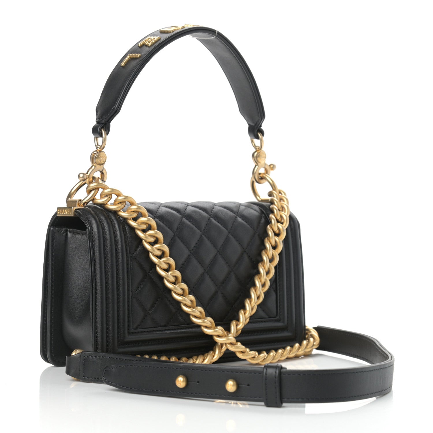 Chanel Calfskin Small Boy Logo Top Handle Flap Black 3 of 9