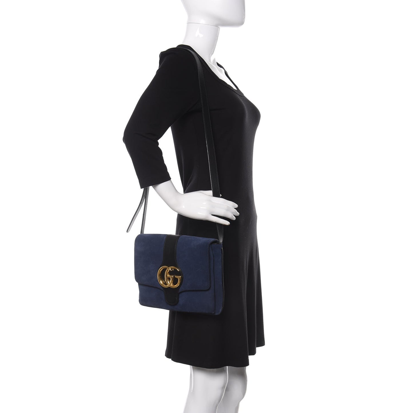 Suede Medium Arli Flap Shoulder Bag Blue Ink Black