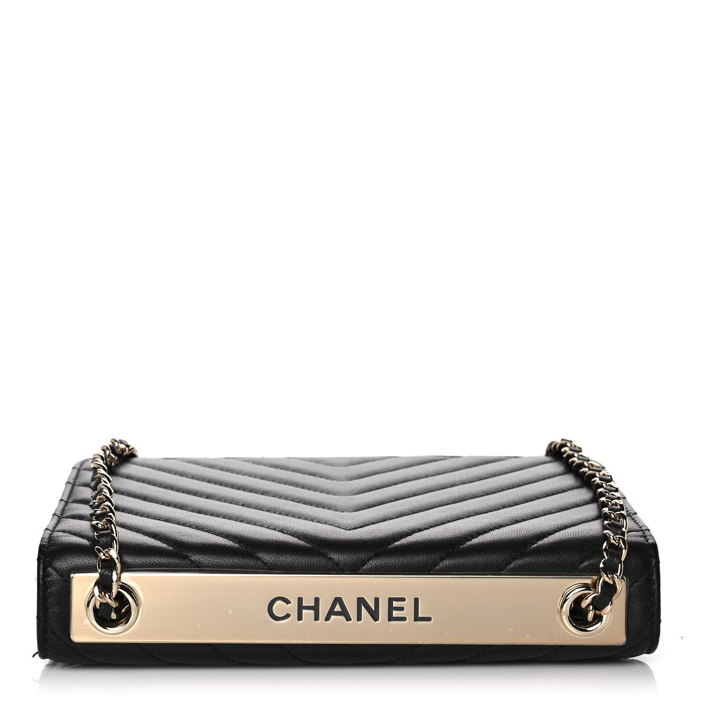 Lambskin Chevron Quilted Trendy CC Wallet On Chain WOC Black