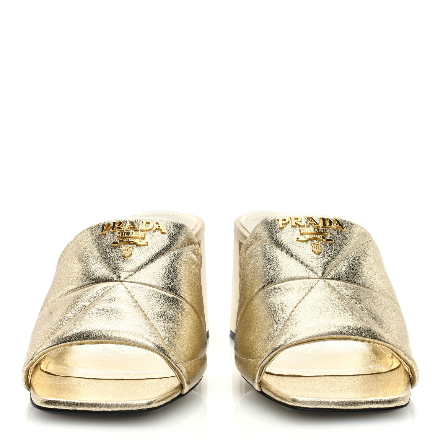 Prada Nappa Logo Quilted 65mm Block Heel Slide Sandals 39 Gold 2 of 7