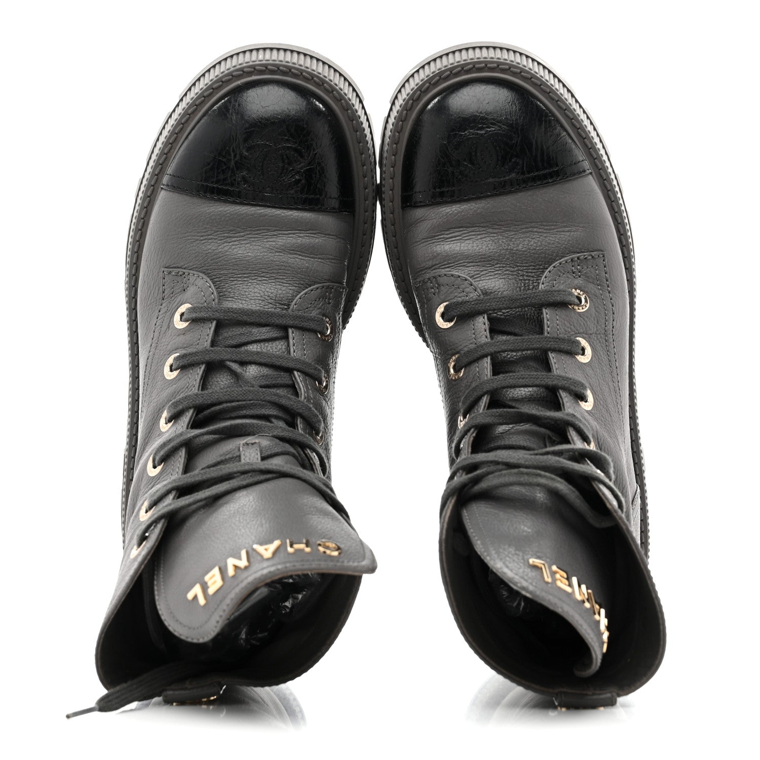 Chanel Calfskin CC Lace Up Combat Boots 39 Gray 2 of 9