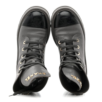 Chanel Calfskin CC Lace Up Combat Boots 39 Gray 2 of 9