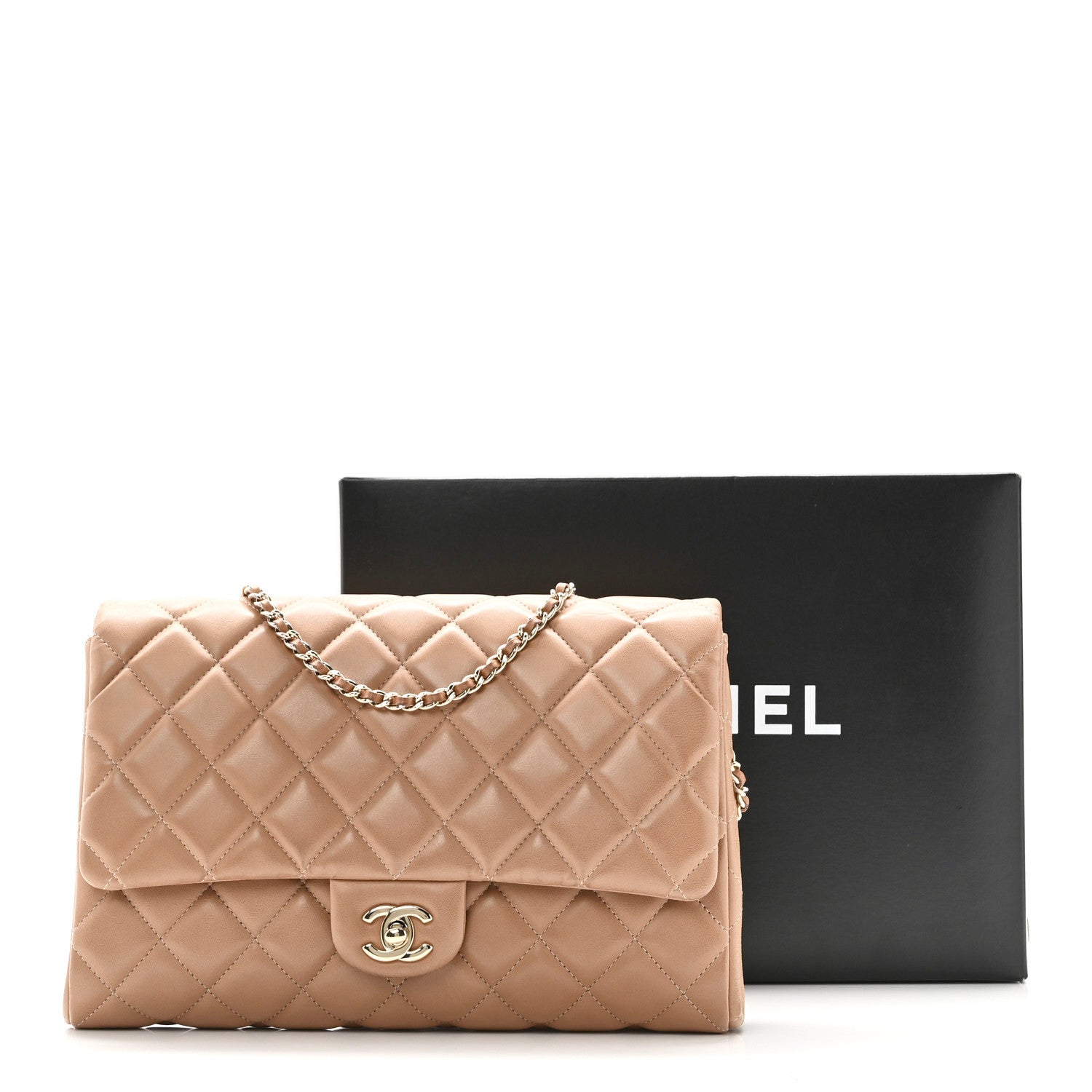 Chanel Lambskin Quilted Clutch with Chain Flap Beige Fonce 11 of 11