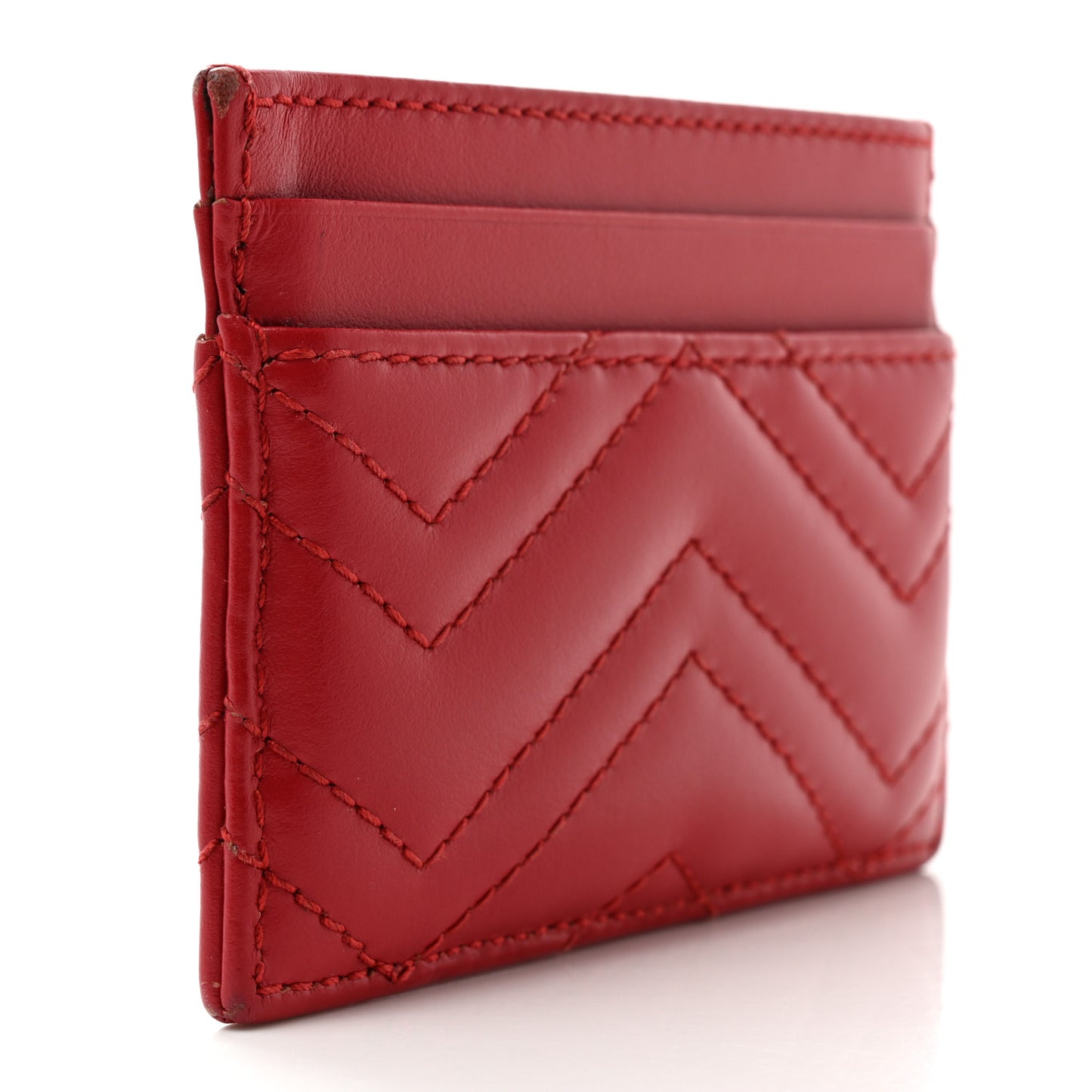 Calfskin Matelasse GG Marmont Card Holder Hibiscus Red