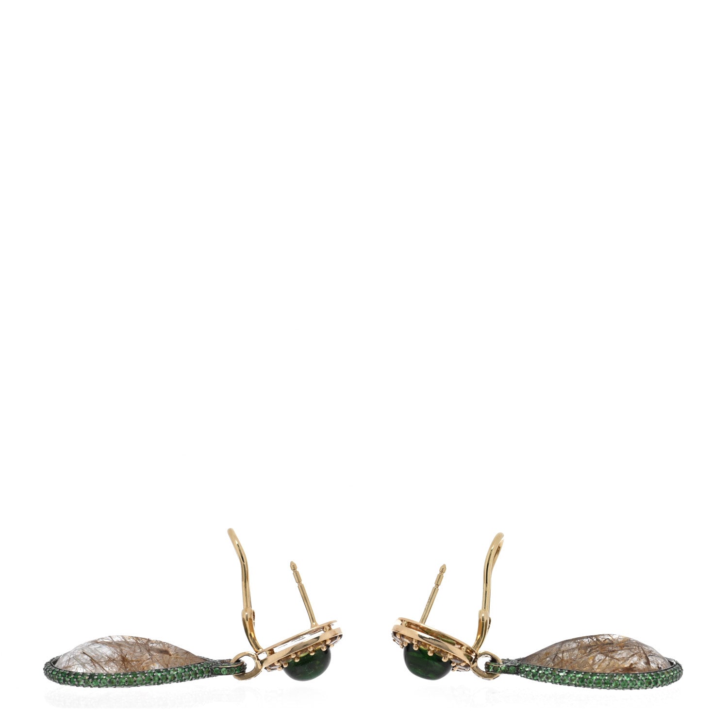 John Hardy 18K Yellow Gold Rutilated Quartz Green Tourmaline Tsavorite Drop Earrings 3 of 6