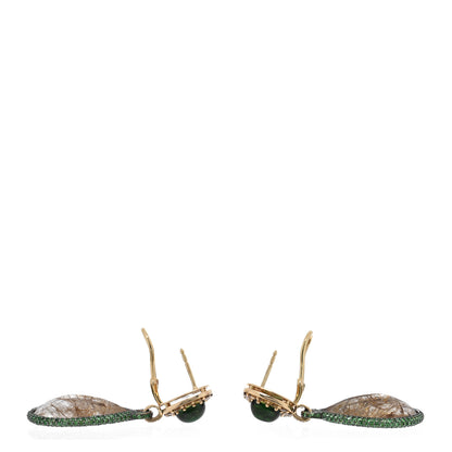 John Hardy 18K Yellow Gold Rutilated Quartz Green Tourmaline Tsavorite Drop Earrings 3 of 6