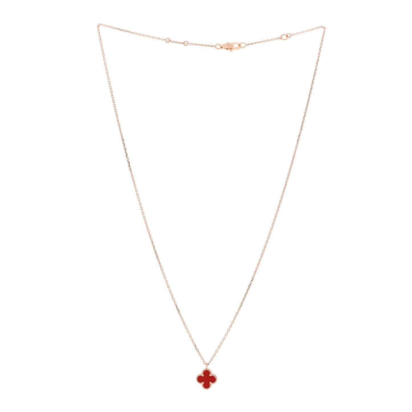 18K Rose Gold Carnelian Sweet Alhambra Pendant Necklace