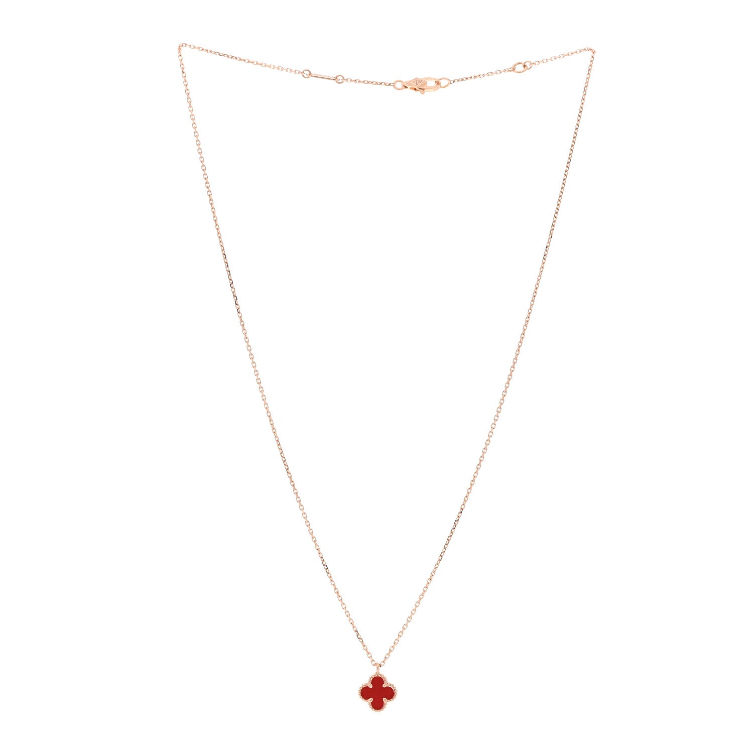Van Cleef & Arpels 18K Rose Gold Carnelian Sweet Alhambra Pendant Necklace 3 of 5