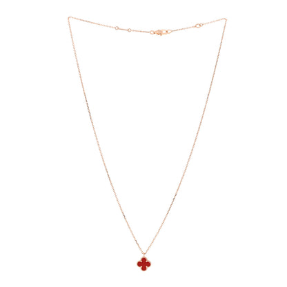 Van Cleef & Arpels 18K Rose Gold Carnelian Sweet Alhambra Pendant Necklace 3 of 5