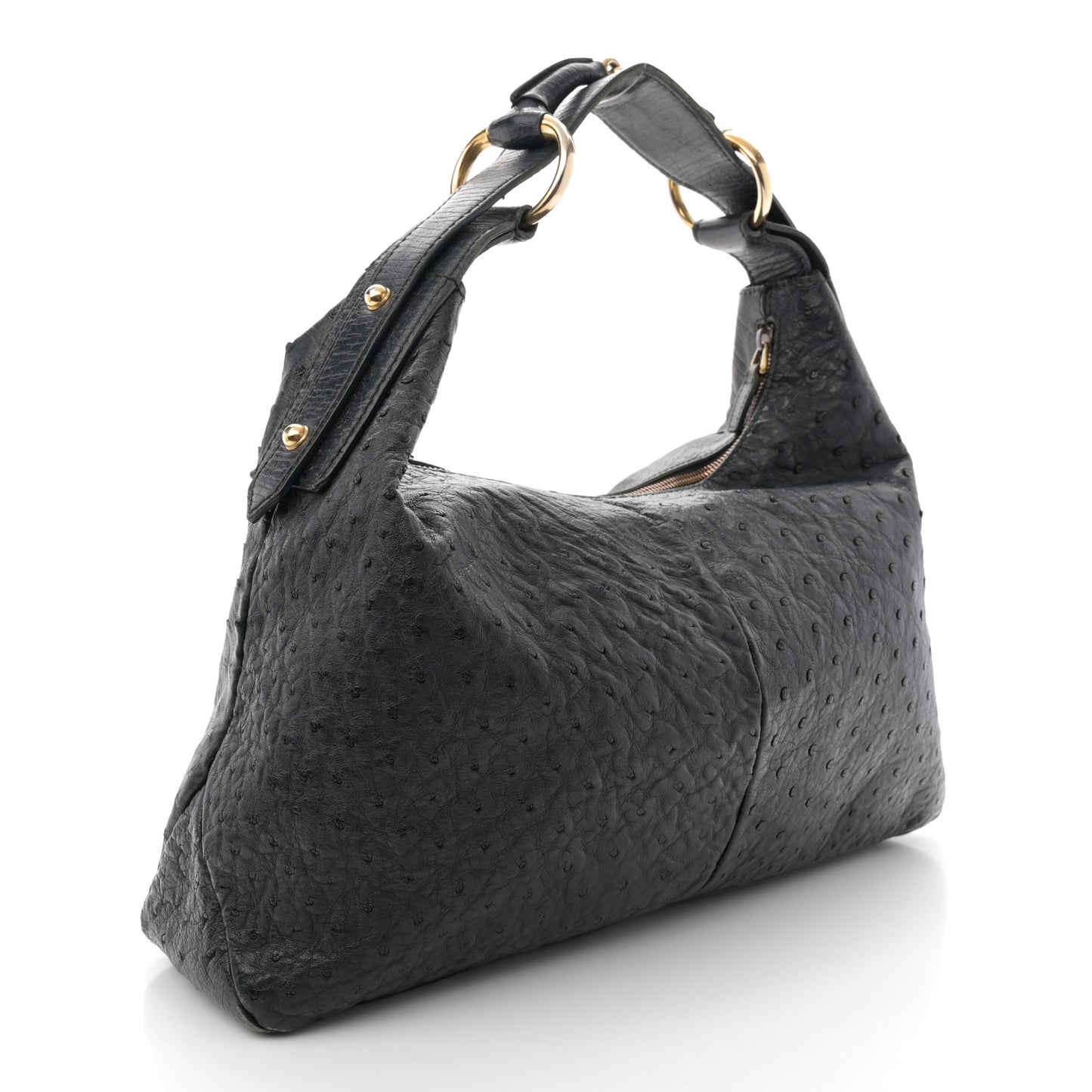 Ostrich Medium Horsebit Chain Hobo Black