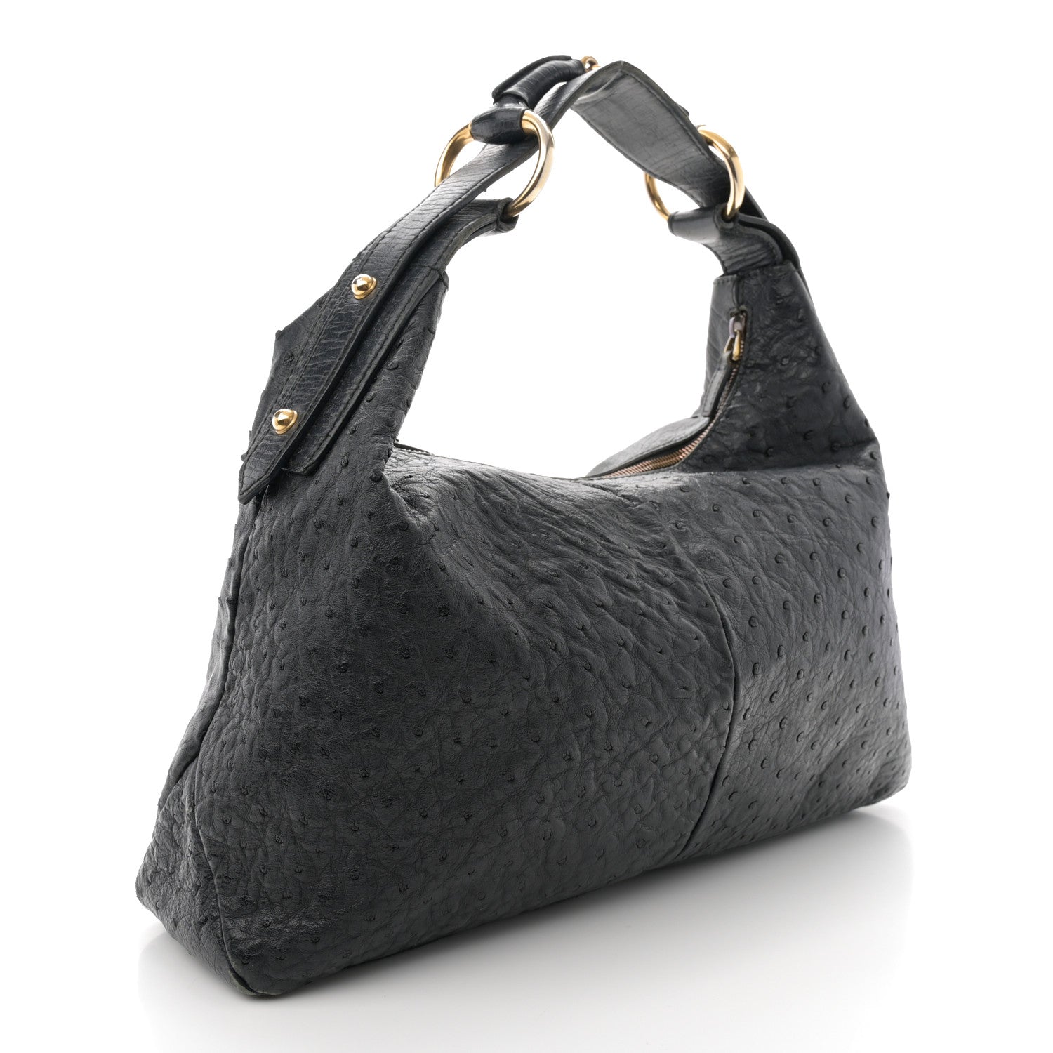 Gucci Ostrich Medium Horsebit Chain Hobo Black 3 of 17
