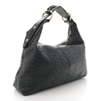 Gucci Ostrich Medium Horsebit Chain Hobo Black 3 of 17