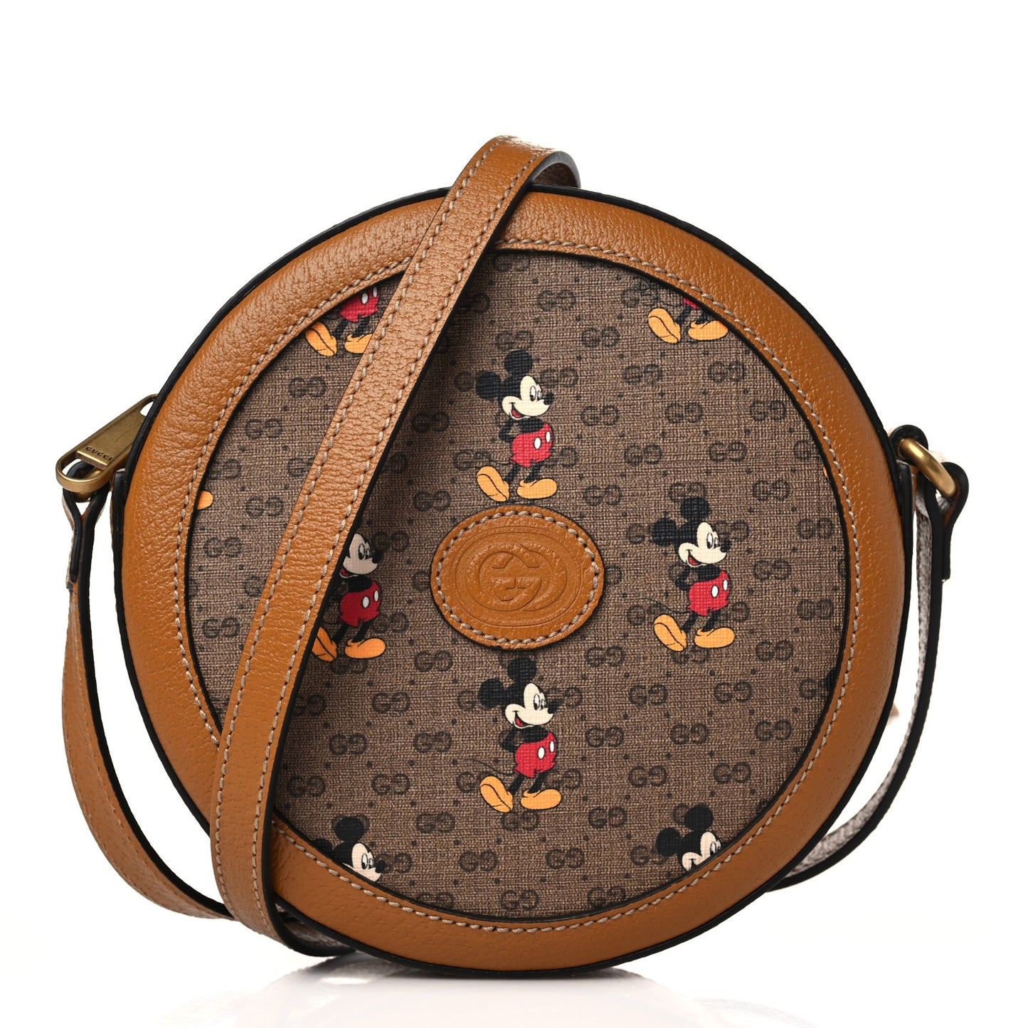 X DISNEY Mini Vintage GG Supreme Monogram Mickey Mouse Round Shoulder Bag Beige Vintage Sun Oil