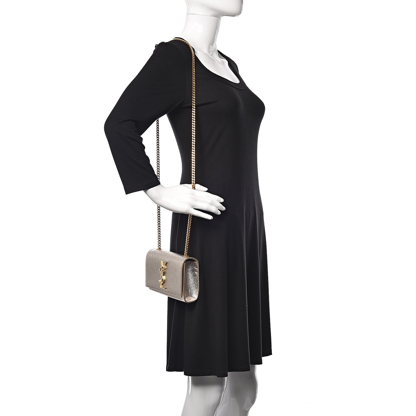 Metallic Calfskin Small Classic Monogram Kate Satchel Pale Gold