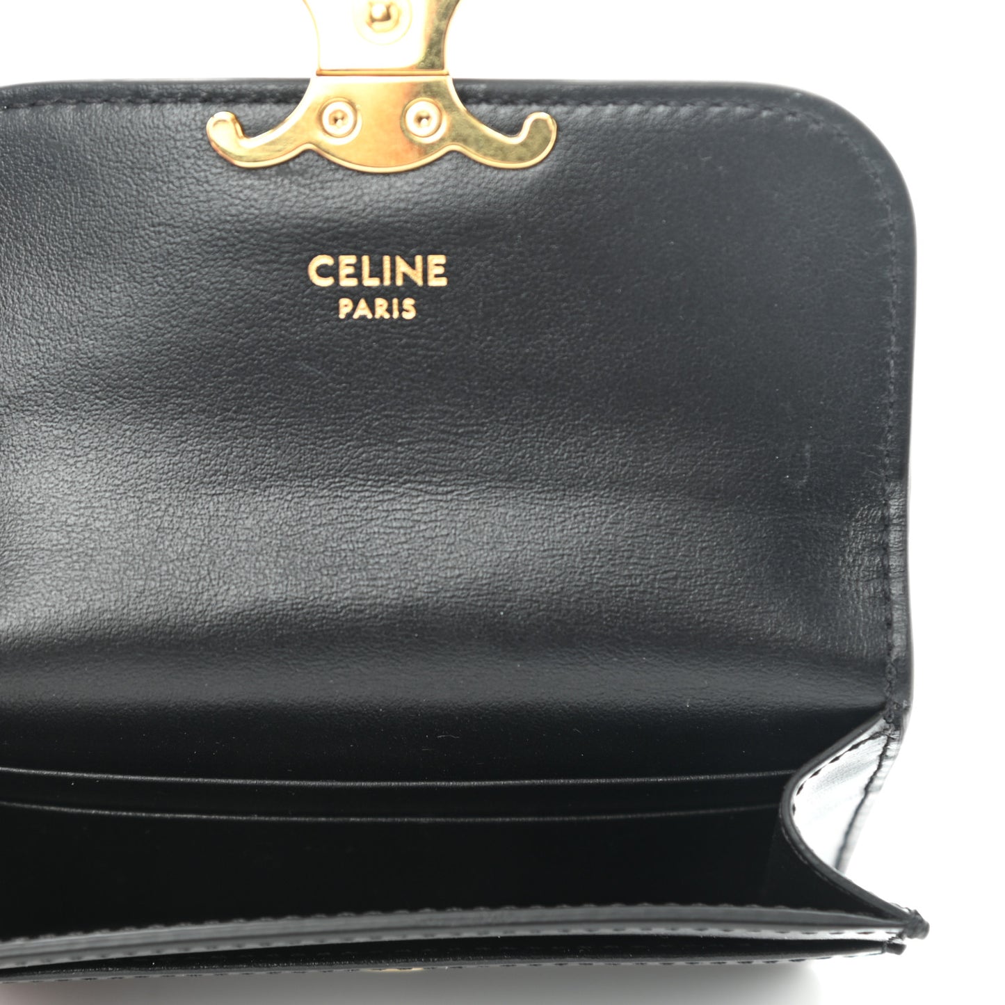 Shiny Calfskin Triomphe Card Holder Black