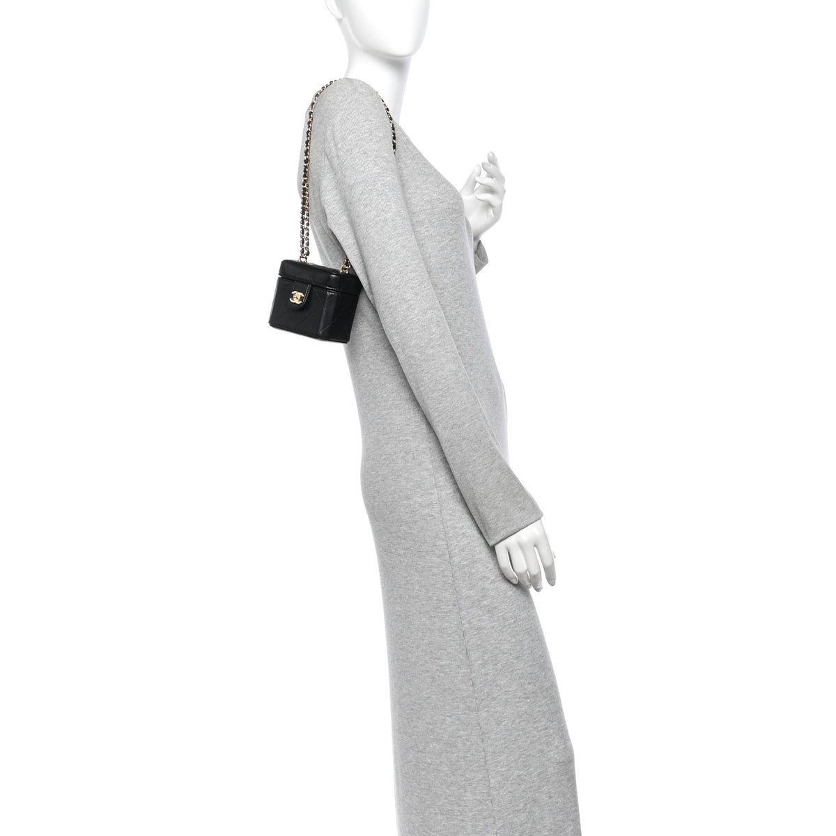 Lambskin Quilted Vanity Clutch With Chain Black