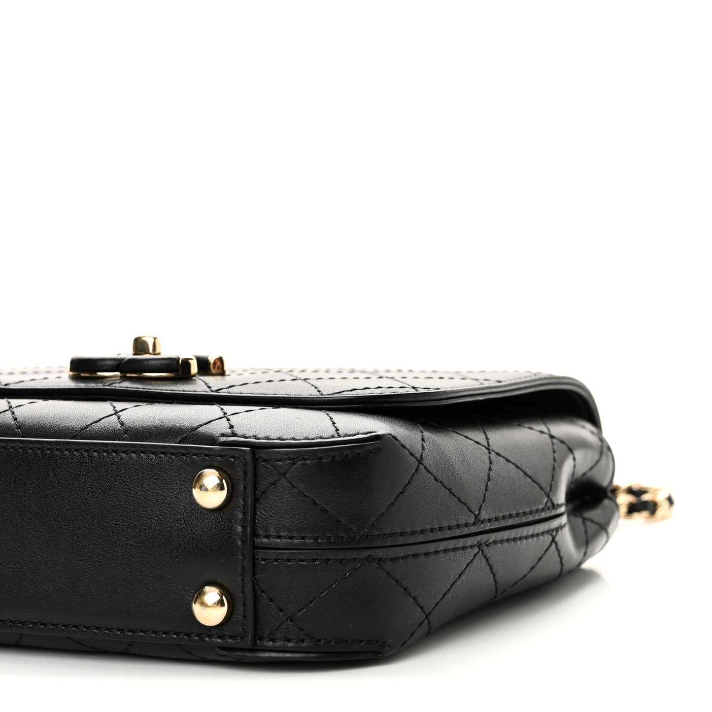 Calfskin Stitched Small Covered CC Flap Bag Black
