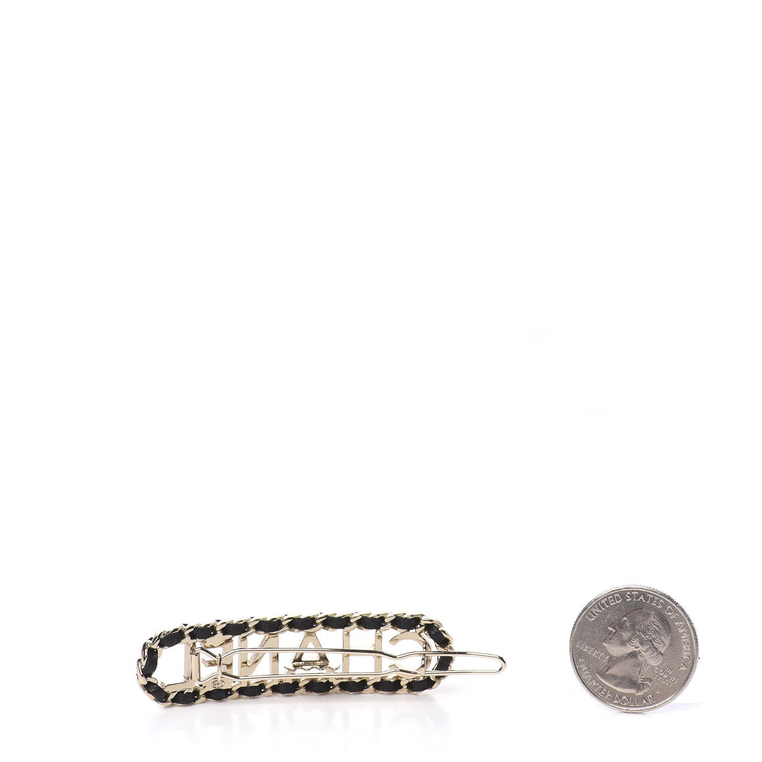 Chanel Metal Lambskin Vintage Allure Logo Hair Clip Black Gold 2 of 4