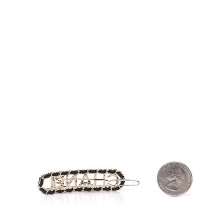 Chanel Metal Lambskin Vintage Allure Logo Hair Clip Black Gold 2 of 4