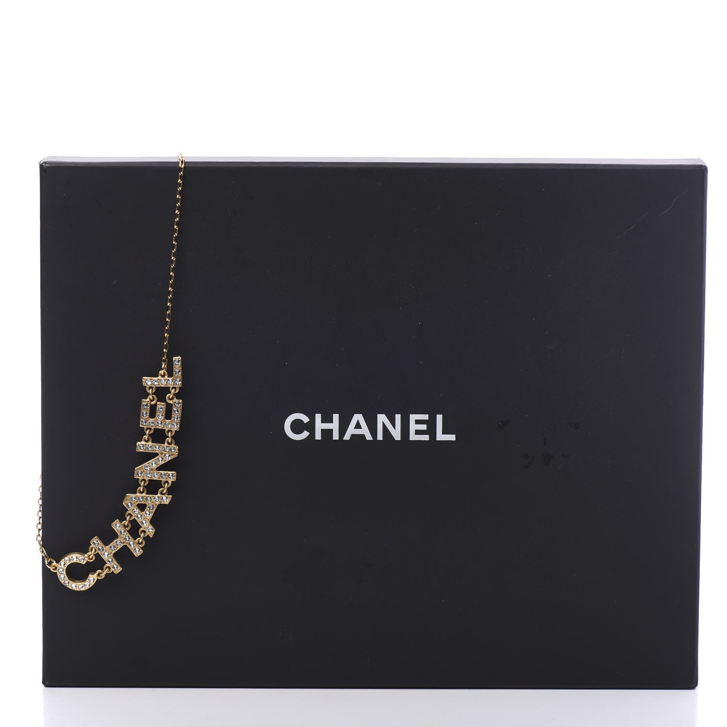 Chanel Metal Crystal 90's Icon Logo Necklace Gold 4 of 4