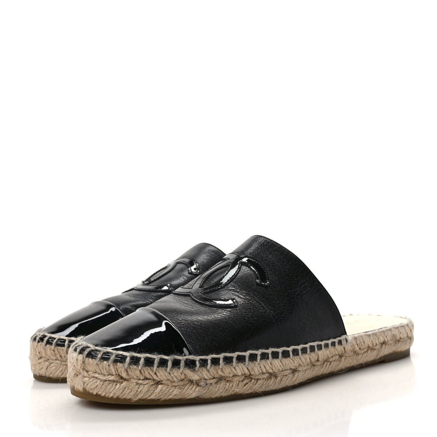 Chanel Iridescent Goatskin Patent CC Espadrille Mules 39 Black 3 of 8