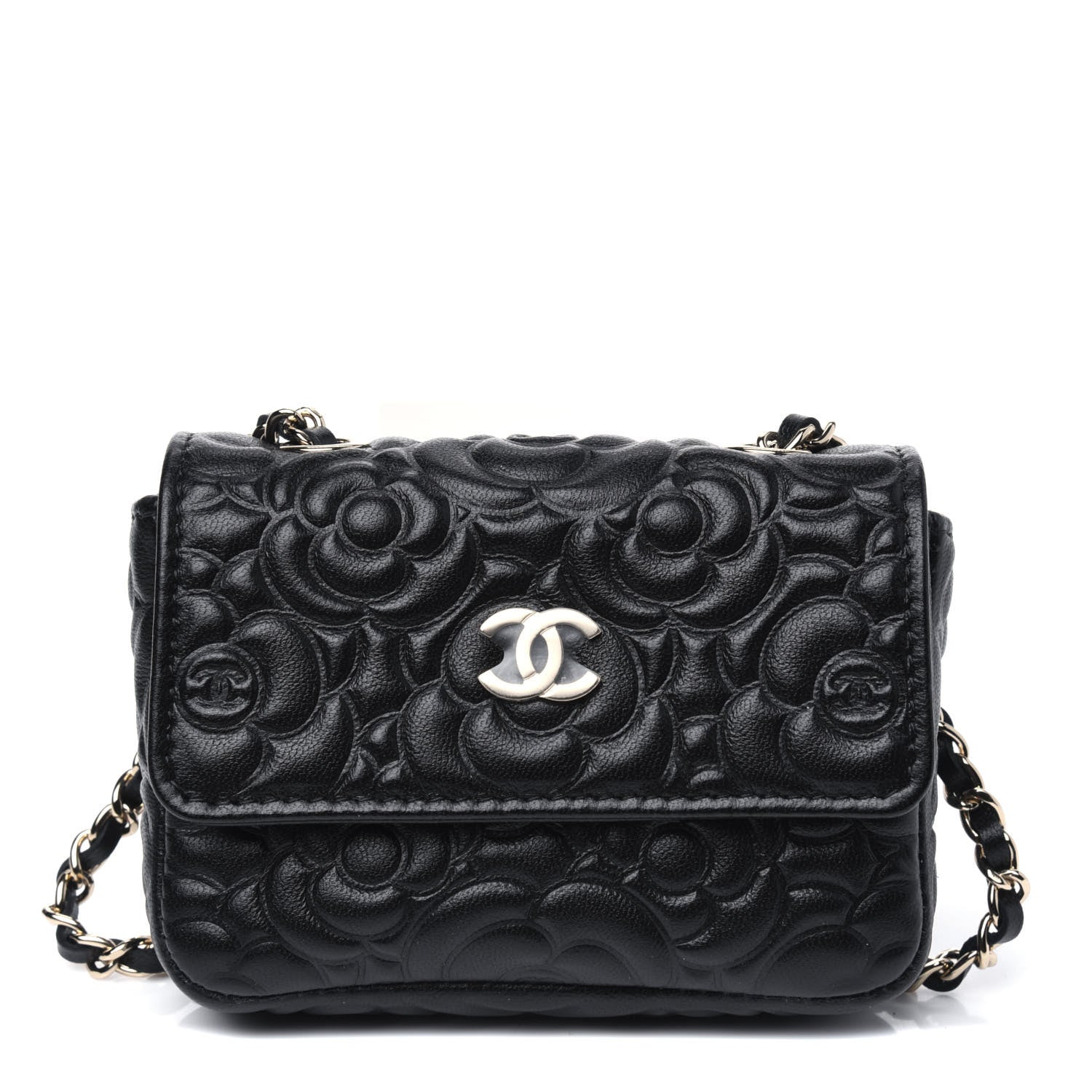 Chanel Lambskin Camellia Embossed Chain Belt Bag Black 1 of 5