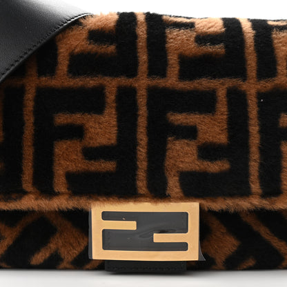 Fendi Shearling Vitello Dolce Macro FF 1974 Baguette Tobacco Black 7 of 10