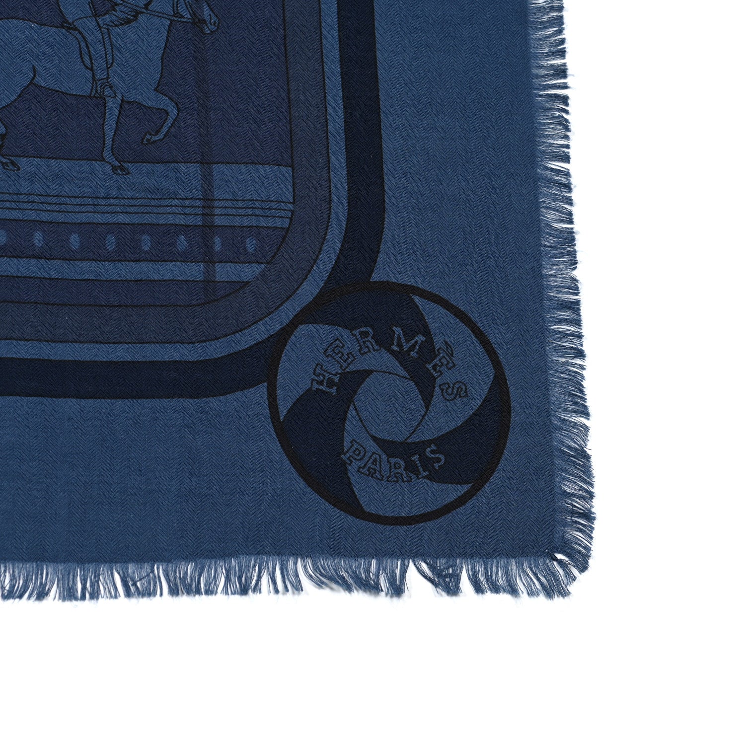 Hermes Cashmere Silk Imprimeur Fou Sequences Shawl 140 Bleu Violine Bleu Nuit 2 of 5