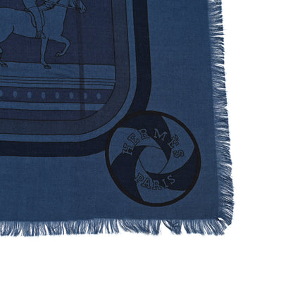 Hermes Cashmere Silk Imprimeur Fou Sequences Shawl 140 Bleu Violine Bleu Nuit 2 of 5