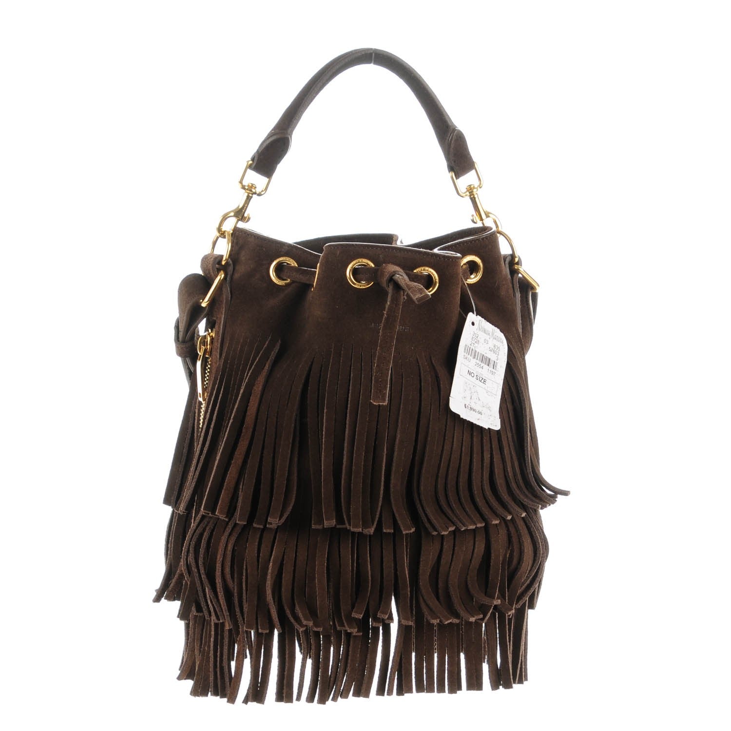 Saint Laurent Suede Calfskin Small Emmanuelle Fringe Bucket Bag Brown 1 of 8