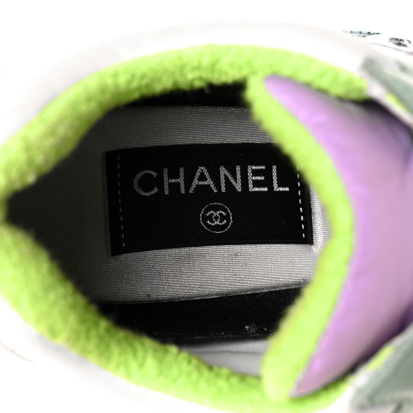 Nylon Lambskin Suede Calfskin CC Sneakers 37.5 Green Purple Pink
