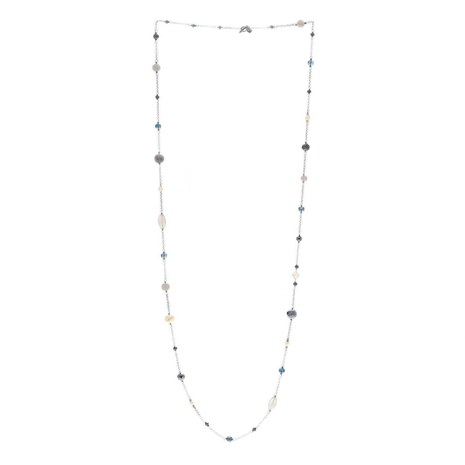 David Yurman Sterling Silver 18K Yellow Gold Labradorite Hematine Blue Topaz Elements Chain Necklace 3 of 4