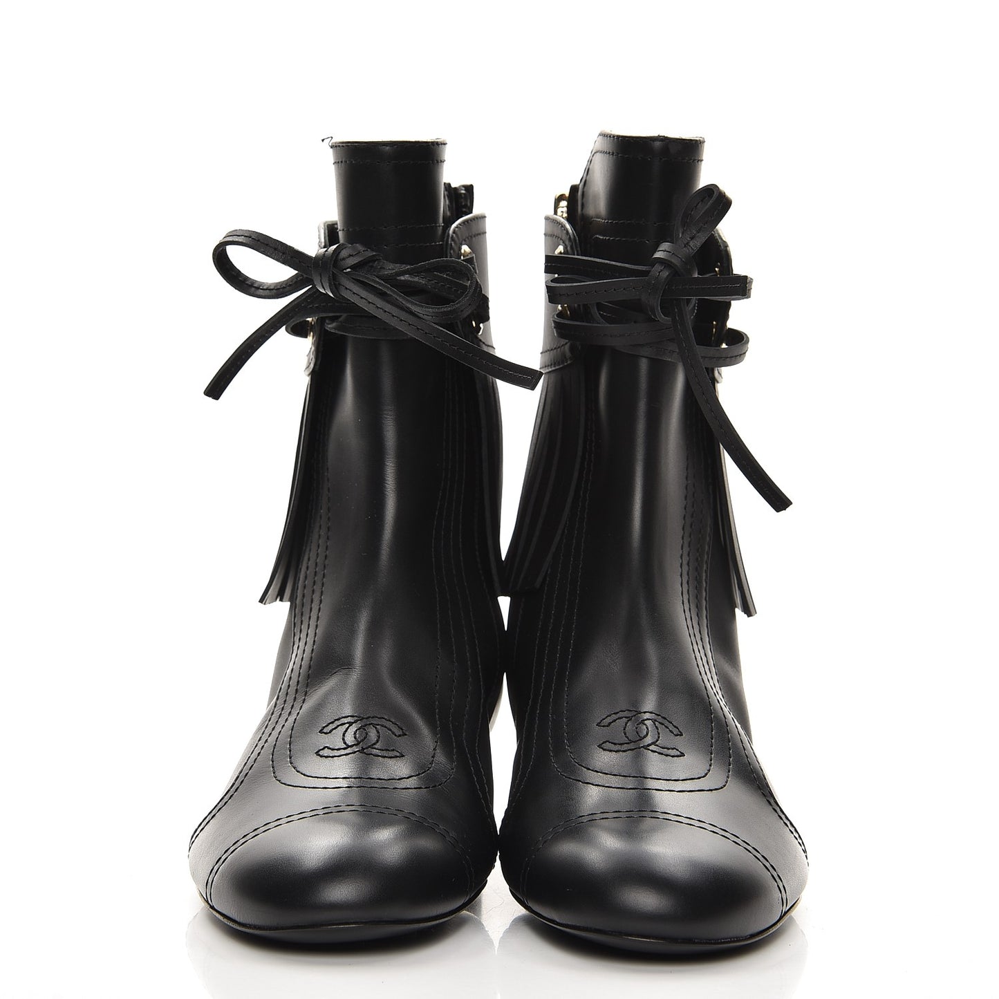 Calfskin Fringe Short Boots 38.5 Black