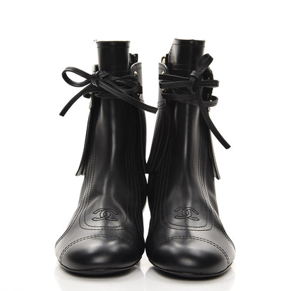 Chanel Calfskin Fringe Short Boots 38.5 Black 2 of 8