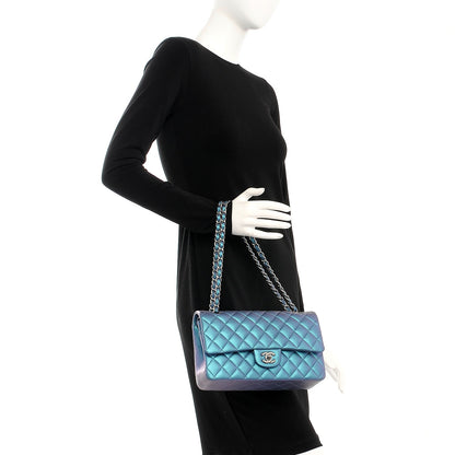 Chanel Metallic Lambskin Quilted Medium Double Flap Turquoise 2 of 7