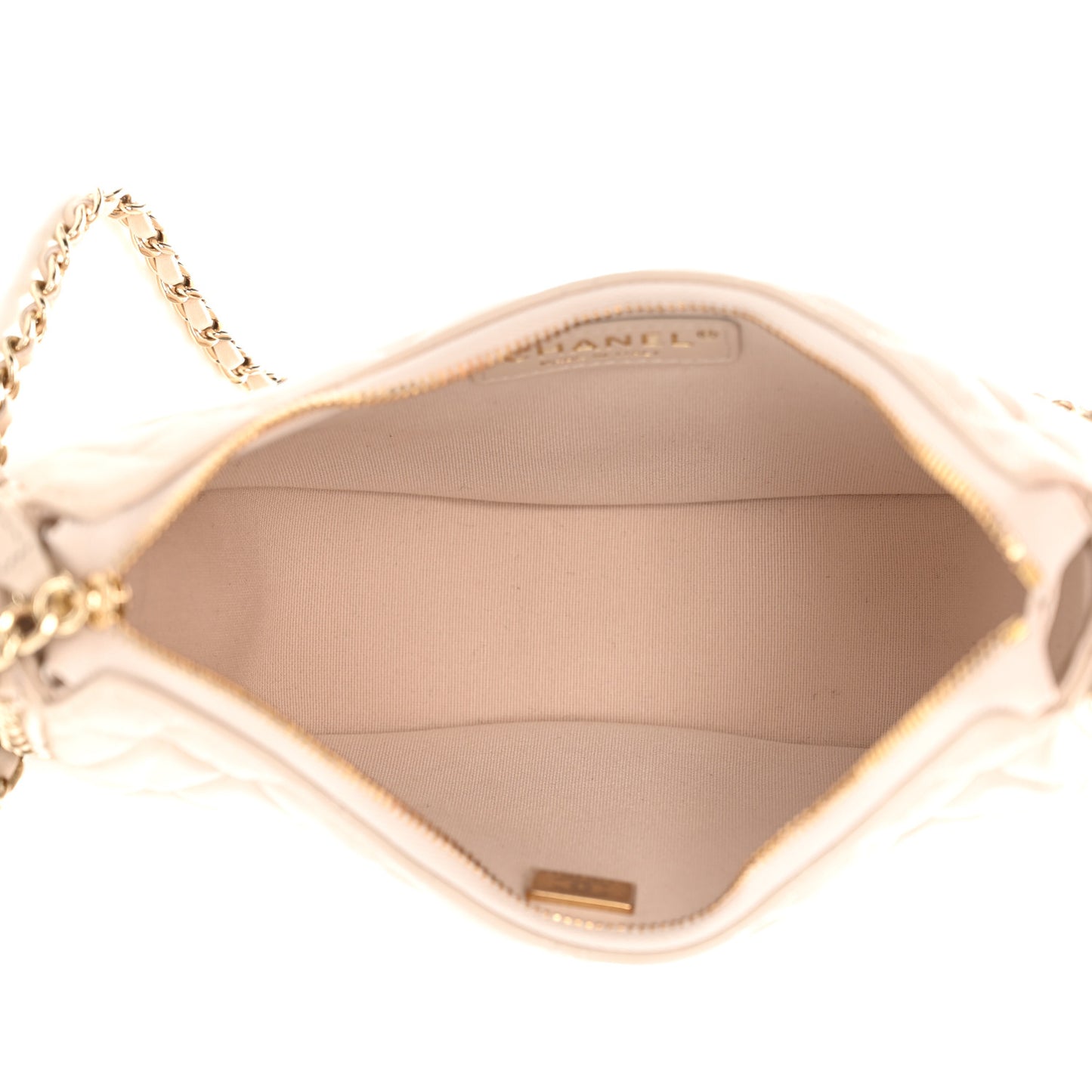 Lambskin Quilted Small Hobo Bag Light Beige